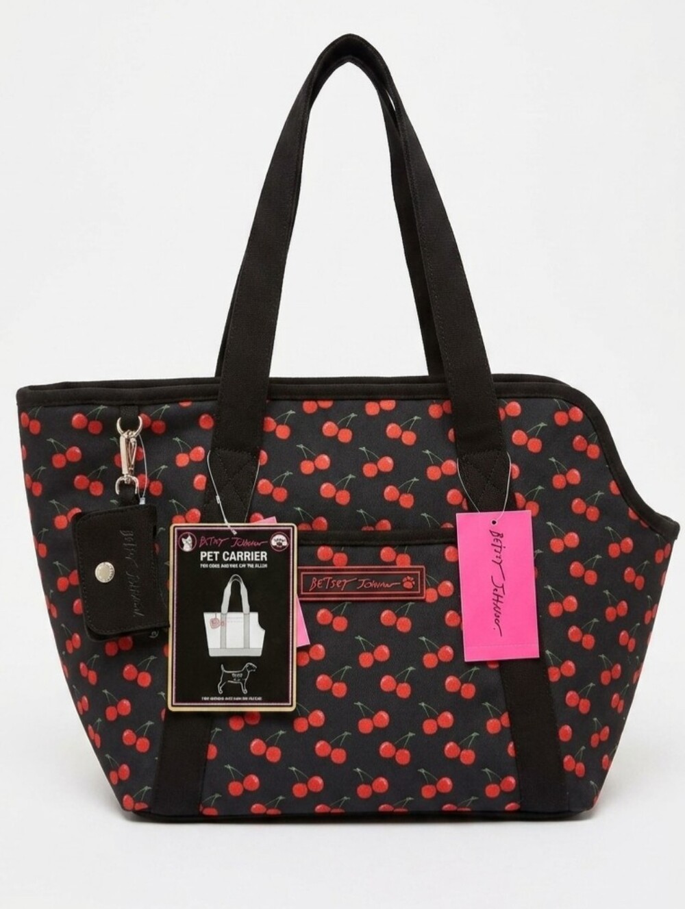 🩵NWT Betsey Johnson Black Cherry Print TSA Approved Pet Carrier